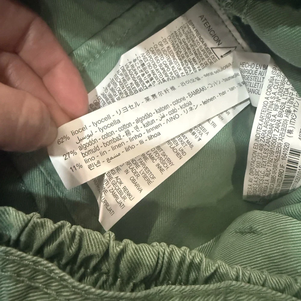 Zara Sage Green Utility Belt Cargo Pants XS Tencel Linen Blend NWOT